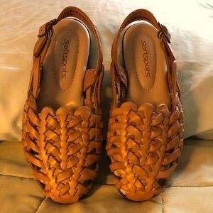 Softspot casual shoes.  Open weave leather over the toe & back adjustable strap.